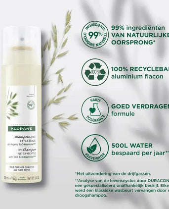 Klorane droogshampoo alle haartypes Havermelk (150 ml)