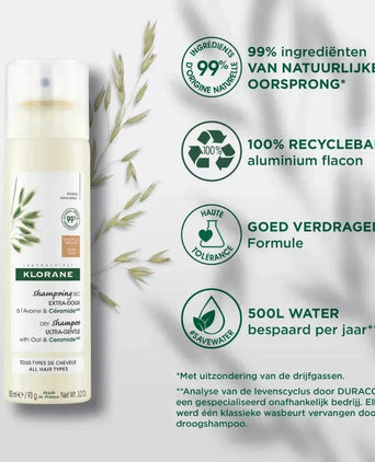 Klorane droogshampoo alle haartypes Havermelk - donker haar (150 ml)