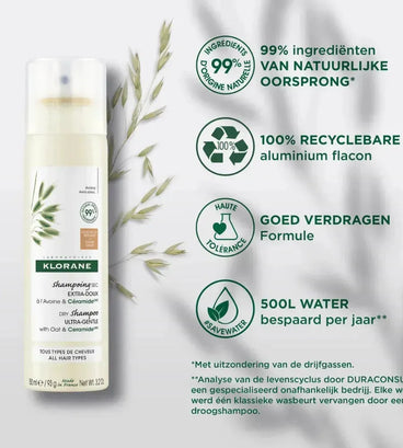 Klorane droogshampoo alle haartypes Havermelk - donker haar (150 ml)